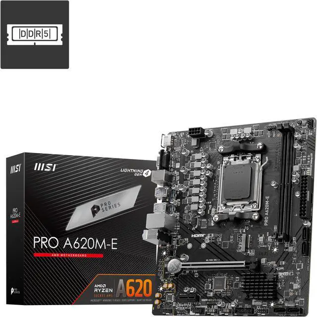 Alt view image 8 of 8 - MSI PRO PRO A620M-E AM5 AMD A620 SATA 6Gb/s DDR5 mATX Motherboards AMD Ryzen™ 7000 Series Desktop Processors