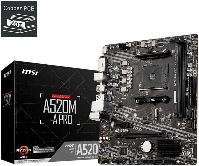 Main image of MSI A520M-A PRO AM4 AMD A520 SATA 6Gb/s USB 3.0 Micro ATX AMD Motherboard