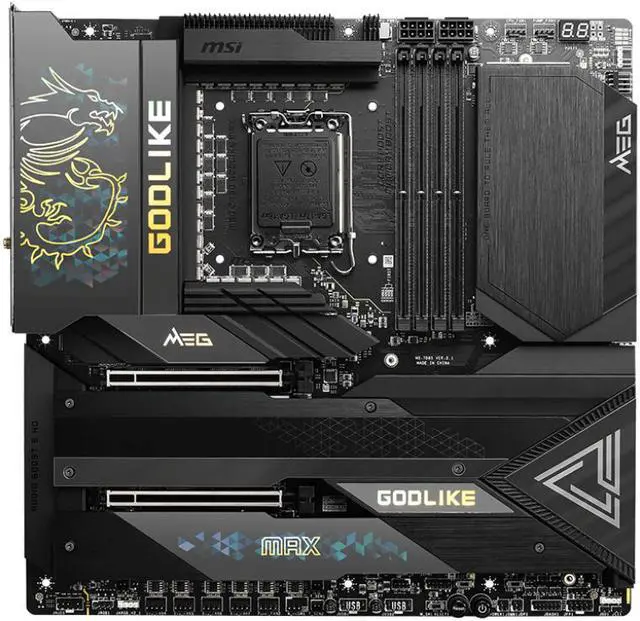 Alt view image 3 of 5 - MSI MEG Z790 GODLIKE MAX WIFI LGA 1700 Intel Z790 SATA 6Gb/s Extended ATX DDR5 PCI-E x16 slot  M.2 2.5Gbps LAN Wi-Fi 7 Bluetooth Motherboard
