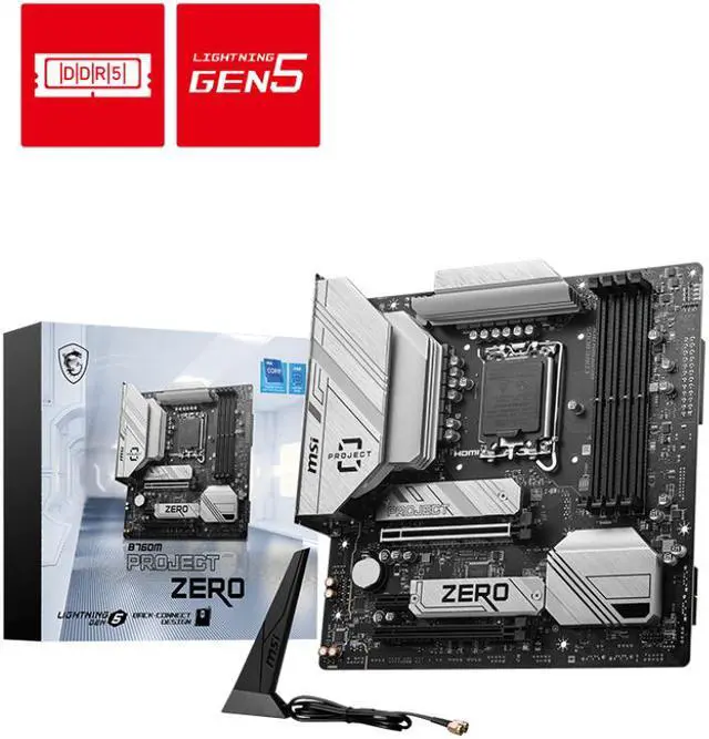 Main image of MSI B760M PROJECT ZERO Wi-Fi 6E LGA 1700 Intel B760 SATA 6Gb/s LGA1700 DDR5 Back Connect Design mATX Motherboards