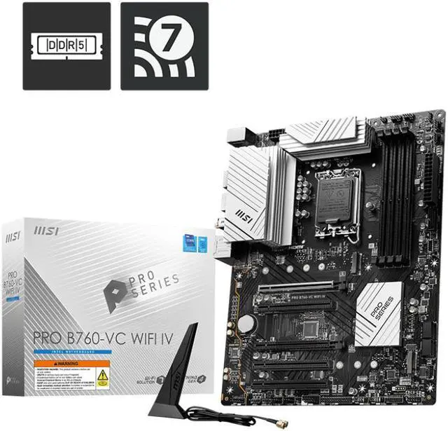 Main image of MSI PRO B760-VC WIFI IV DDR5 LGA 1700 Intel B760 SATA 6Gb/s ATX Motherboards - Intel, 5x PCI-E x16 slot 2x M.2 Wi-Fi 7, 2.5G LAN