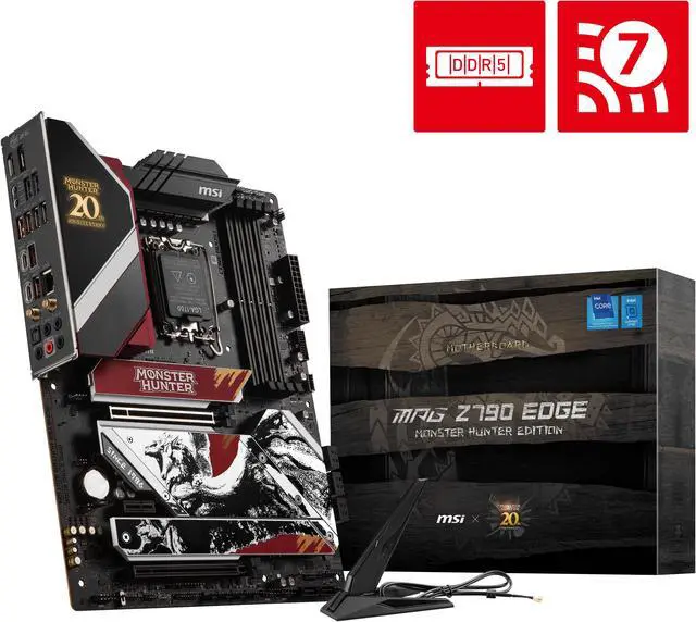 Main image of MSI MPG Z790 EDGE MONSTER HUNTER EDITION Wi-Fi 7 Solution LGA 1700 Intel Z790 4x DDR5 SATA 8x SATA 6G  5x M.2 ATX Motherboards - Intel