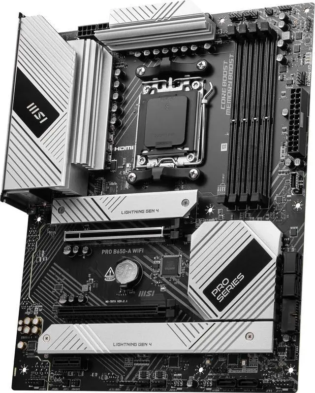 Alt view image 4 of 7 - MSI PRO B650-A WIFI AM5 DDR5 AMD B650 SATA 6Gb/s 2.5G LAN Wi-Fi 6E, Bluetooth 8-Channel (7.1) HD Audio AMD Ryzen 9000 / 8000 / 7000 ATX Motherboard