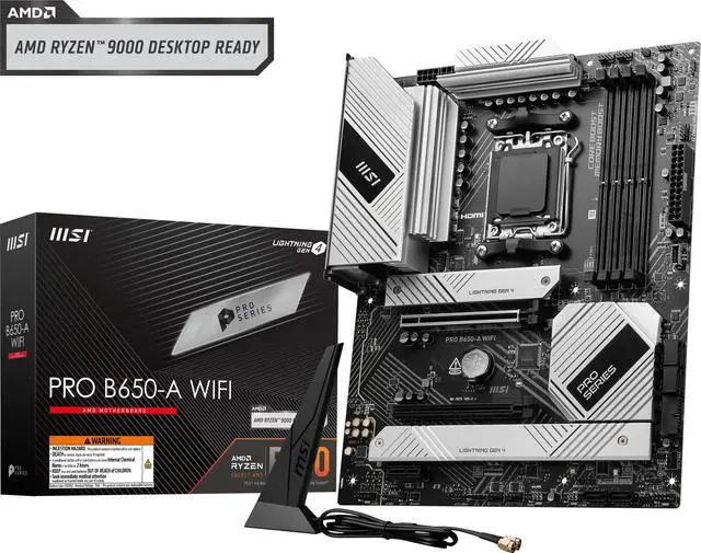 Main image of MSI PRO B650-A WIFI AM5 DDR5 AMD B650 SATA 6Gb/s 2.5G LAN Wi-Fi 6E, Bluetooth 8-Channel (7.1) HD Audio AMD Ryzen 9000 / 8000 / 7000 ATX Motherboard