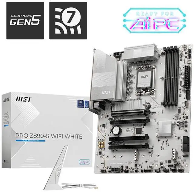 Main image of MSI PRO Z890-S WIFI WHITE INTEL Z890 LGA 1851 4x DDR5  4x PCI-E x16 slot  3x M.2, Wi-Fi 7 SATA 6G 2.5Gbps LAN ATX Motherboard