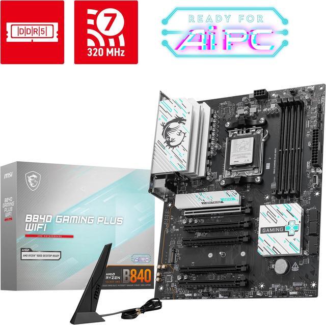 Main image of MSI B840 GAMING PLUS WIFI AM5 AMD B840 SATA 6Gb/s 2.5G Network Wi-Fi 7 DDR5 Dual M.2 Connectors ATX Motherboard