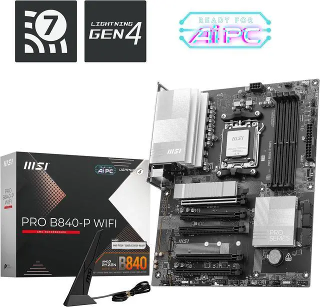 Main image of MSI PRO B840-P WIFI AM5 AMD B840 SATA 6Gb/s 2.5G Network Wi-Fi 7 DDR5 ATX Motherboard