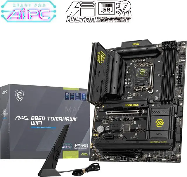 Main image of MSI MAG B860 TOMAHAWK WIFI LGA 1851 Intel B860 SATA 6Gb/s Intel Core Ultra DDR5 ATX Motherboard