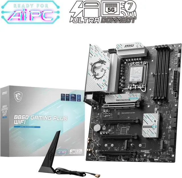 Main image of MSI B860 GAMING PLUS WIFI LGA 1851 Intel B860 SATA 6Gb/s Wi-Fi 7 DDR5 PCI-E x16 slot M.2 Thunderbolt4 5Gbps LAN ATX Motherboard