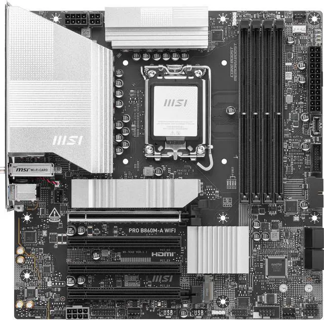 Alt view image 2 of 6 - MSI PRO B860M-A WIFI LGA 1851 Intel B860 SATA 6Gb/s DDR5 PCI-E x16 slot M.2 Thunderbolt4 5Gbps LAN Wi-Fi 7 Micro ATX Motherboard
