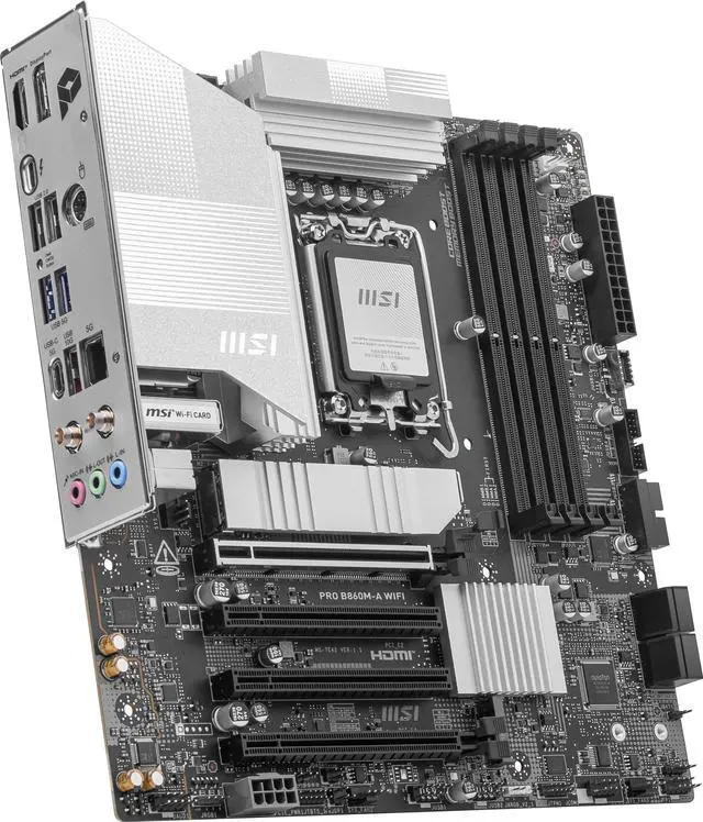 Alt view image 5 of 6 - MSI PRO B860M-A WIFI LGA 1851 Intel B860 SATA 6Gb/s DDR5 PCI-E x16 slot M.2 Thunderbolt4 5Gbps LAN Wi-Fi 7 Micro ATX Motherboard