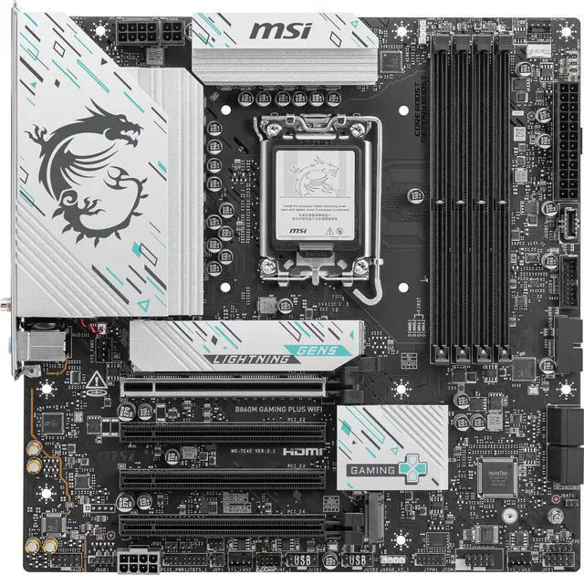 Alt view image 2 of 9 - MSI B860M GAMING PLUS WIFI LGA 1851 Intel B860 SATA 6Gb/s DDR5 PCI-E x16 slot  M.2 Thunderbolt4 5Gbps LAN BE1750x Wi-Fi 7 Micro ATX Motherboard