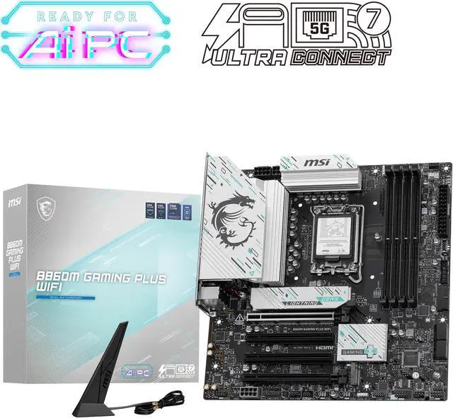 Main image of MSI B860M GAMING PLUS WIFI LGA 1851 Intel B860 SATA 6Gb/s DDR5 PCI-E x16 slot  M.2 Thunderbolt4 5Gbps LAN BE1750x Wi-Fi 7 Micro ATX Motherboard