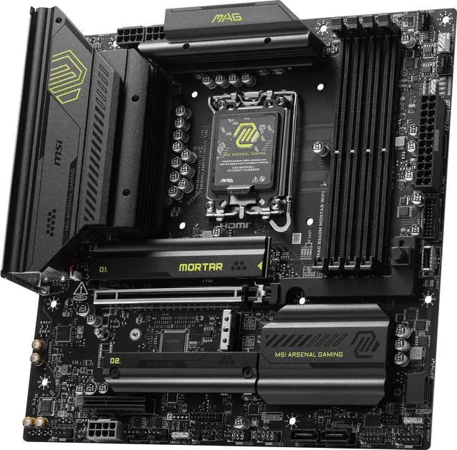 Alt view image 3 of 8 - MSI MAG B860M MORTAR WIFI LGA 1851 Intel B860 SATA 6Gb/s DDR5 CI-E x16 slot  M.2 5Gbps LAN Wi-Fi 7 Micro ATX Motherboard