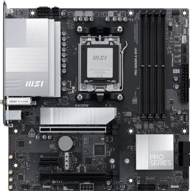 Main image of MSI PRO B850M-A WIFI AM5 , Wi-FI 7, 5G LAN, SATA 6Gbps, Bluetooth 5.4, double M.2 support,Micro ATX AMD Motherboard