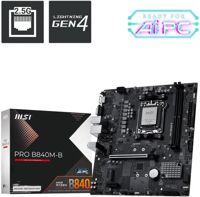 Alt view image 6 of 7 - MSI PRO B840M-B AM5 AMD B840 AMD Motherboard