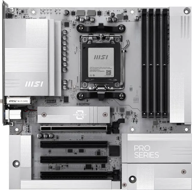 Alt view image 2 of 10 - MSI PRO B850M-A WiFi PZ Motherboard, mATX - Supports AMD Ryzen 9000/8000/7000 Processors, AM5 - DDR5 Memory Boost (8200+ MT/s OC), PCIe 5.0 x16 & 4.0 x4, M.2 Gen5, Wi-Fi 7, 5G LAN