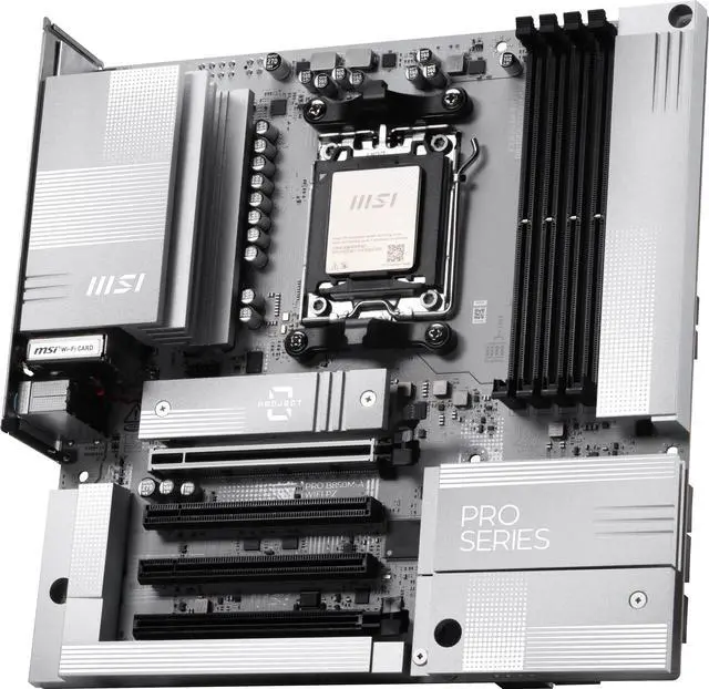 Alt view image 6 of 10 - MSI PRO B850M-A WiFi PZ Motherboard, mATX - Supports AMD Ryzen 9000/8000/7000 Processors, AM5 - DDR5 Memory Boost (8200+ MT/s OC), PCIe 5.0 x16 & 4.0 x4, M.2 Gen5, Wi-Fi 7, 5G LAN