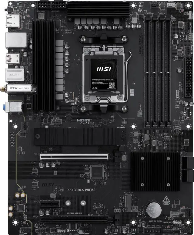 Alt view image 2 of 7 - MSI PRO B850-S WIFI6E AM5 AMD B850 SATA 6Gb/s 5G Network Wi-Fi7 DDR5 Motherboard