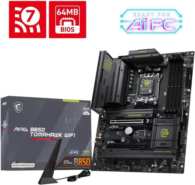 Main image of MSI MAG B850 TOMAHAWK WIFI AM5 AMD B850 SATA 6Gb/s 5G Network Wi-Fi7 DDR5 Motherboard