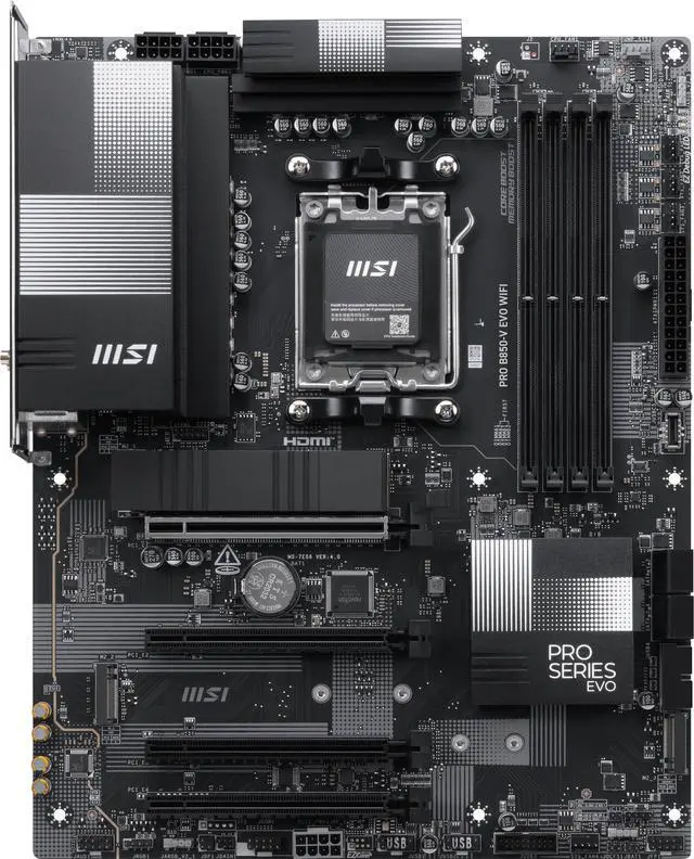Alt view image 2 of 7 - MSI PRO B850-V EVO WIFI AM5 AMD B850 SATA 6Gb/s 5G Network Wi-Fi6E DDR5 Motherboard