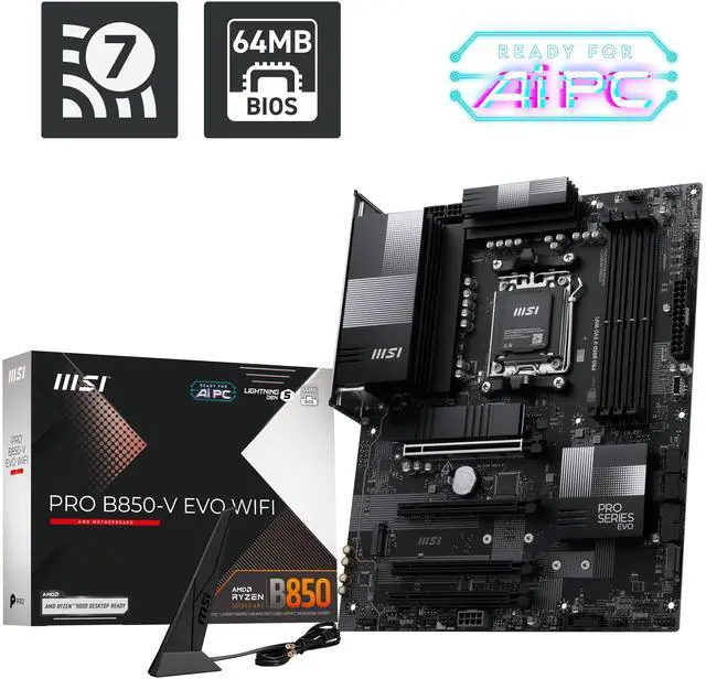 Main image of MSI PRO B850-V EVO WIFI AM5 AMD B850 SATA 6Gb/s 5G Network Wi-Fi6E DDR5 Motherboard