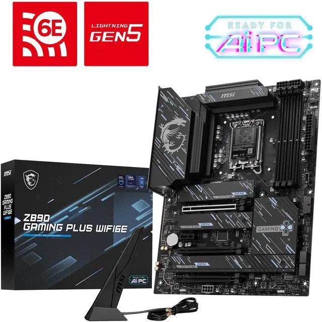 Main image of Z890 GAMING PLUS WIFI6E Motherboard, ATX-Supports Intel Core Ultra Processors (Series 2), LGA 1851 - DDR5 Memory Boost (Up to 9200+MT/s OC), 1 x PCIe 5.0 x16, 1 x M.2 Gen5, Intel Killer 5G LAN, Wi-Fi 7
