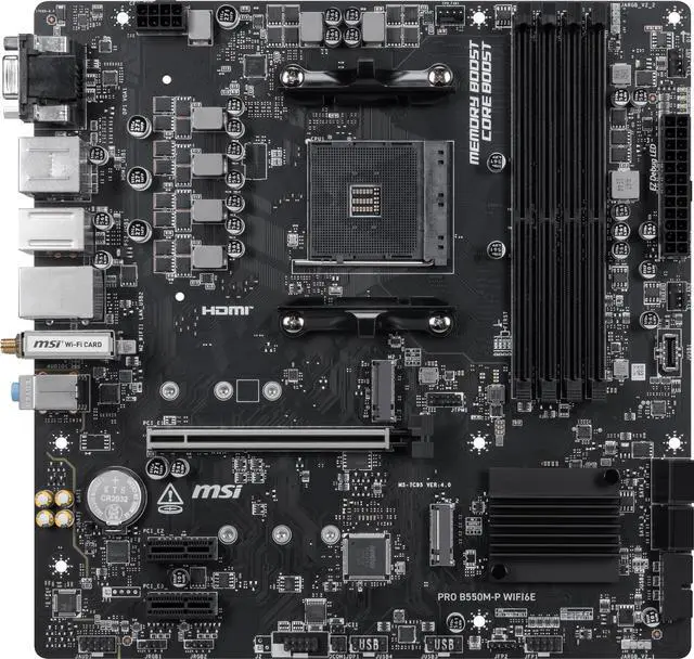 Alt view image 2 of 6 - MSI PRO B550M-P WIFI6E AM4 AMD B550 Micro ATX Motherboard - DDR4 4400+, PCIe 4.0, Dual M.2 (Gen4), Wi-Fi 6E, BT 5.3, Front USB-C, Realtek 1GbE LAN