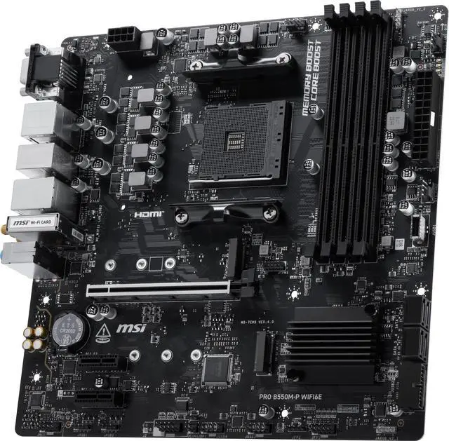 Alt view image 4 of 6 - MSI PRO B550M-P WIFI6E AM4 AMD B550 Micro ATX Motherboard - DDR4 4400+, PCIe 4.0, Dual M.2 (Gen4), Wi-Fi 6E, BT 5.3, Front USB-C, Realtek 1GbE LAN