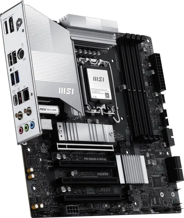 Alt view image 5 of 9 - MSI PRO B860M-A WIFI6E Motherboard, mATX - Supports Intel Core Ultra Processors (Series 2), LGA 1851 - DDR5 Memory Boost (8800+ MT/s OC), PCIe 5.0 x16 & 4.0 x4, M.2 Gen5, Wi-Fi 6E, 5G LAN