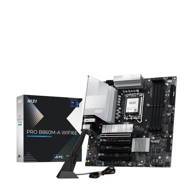 Alt view image 7 of 9 - MSI PRO B860M-A WIFI6E Motherboard, mATX - Supports Intel Core Ultra Processors (Series 2), LGA 1851 - DDR5 Memory Boost (8800+ MT/s OC), PCIe 5.0 x16 & 4.0 x4, M.2 Gen5, Wi-Fi 6E, 5G LAN