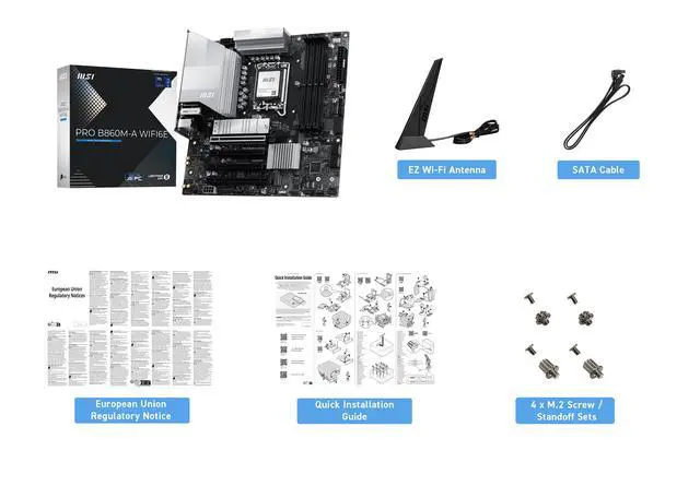 Alt view image 9 of 9 - MSI PRO B860M-A WIFI6E Motherboard, mATX - Supports Intel Core Ultra Processors (Series 2), LGA 1851 - DDR5 Memory Boost (8800+ MT/s OC), PCIe 5.0 x16 & 4.0 x4, M.2 Gen5, Wi-Fi 6E, 5G LAN