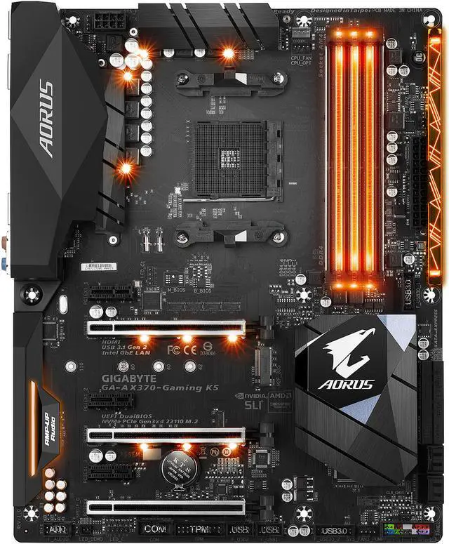Alt view image 2 of 6 - GIGABYTE GA-AX370-Gaming K5 (rev. 1.0) AM4 AMD X370 USB 3.1 HDMI ATX AMD Motherboard