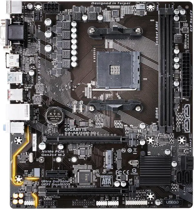 Alt view image 2 of 4 - GIGABYTE GA-AB350M-HD3 (rev. 1.0) AM4 AMD B350 USB 3.1 HDMI Micro ATX AMD Motherboard