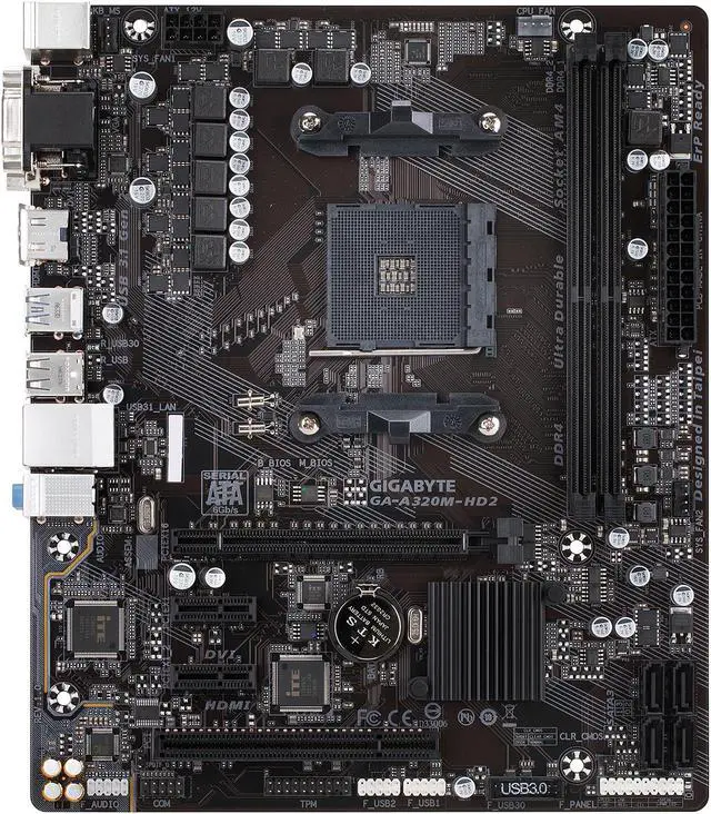 Alt view image 2 of 5 - GIGABYTE GA-A320M-HD2 (rev. 1.0) AM4 AMD A320 USB 3.1 HDMI Micro ATX AMD Motherboard