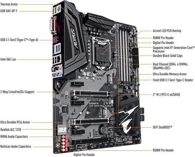 Alt view image 6 of 8 - GIGABYTE Z370 AORUS Ultra Gaming (rev. 1.0) LGA 1151 (300 Series) Intel Z370 HDMI USB 3.1 ATX Intel Motherboard