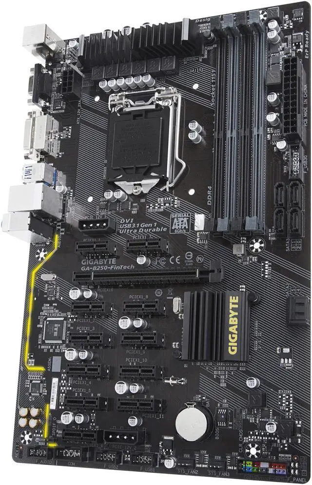 Alt view image 3 of 5 - GIGABYTE GA-B250-FinTech (Rev 1.0) LGA 1151 Intel B250 Cryptocurrency Mining (BTC) Motherboard