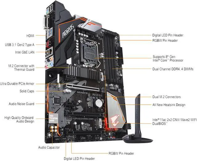 Alt view image 9 of 12 - GIGABYTE B360 AORUS Gaming 3 WIFI LGA 1151 (300 Series) Intel B360 HDMI USB 3.1 ATX Intel Motherboard