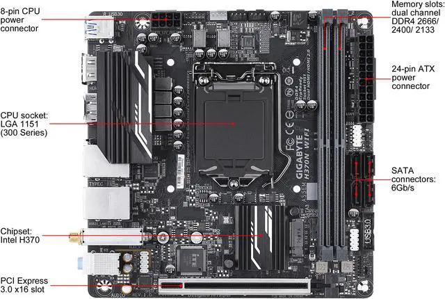Alt view image 2 of 10 - GIGABYTE H370N WIFI LGA 1151 (300 Series) Intel H370 HDMI USB 3.1 Mini ITX Intel Motherboard