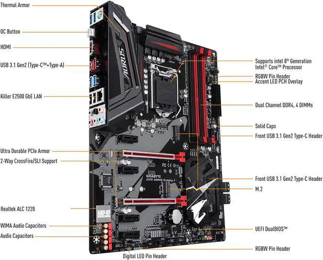 Alt view image 4 of 6 - GIGABYTE Z370 AORUS Gaming 3 LGA 1151 (300 Series) Intel Z370 HDMI USB 3.1 ATX Intel Motherboard