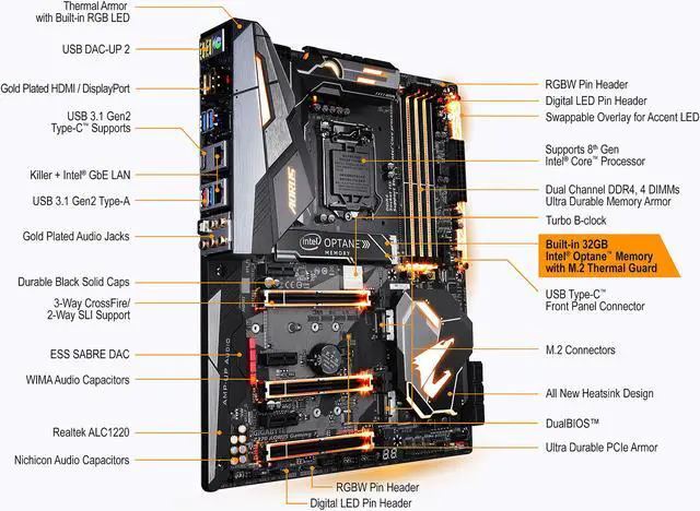 Alt view image 7 of 9 - GIGABYTE Z370 AORUS GAMING 7-OP LGA 1151 (300 Series) Intel Z370 ATX Motherboard with 32GB Intel Optane Memory