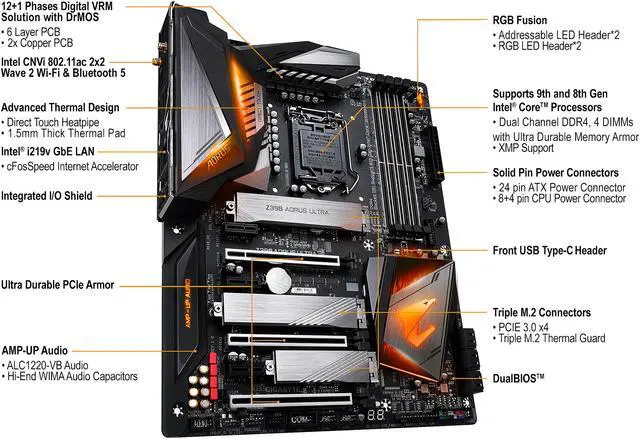Alt view image 5 of 10 - GIGABYTE Z390 AORUS ULTRA LGA 1151 (300 Series) Intel Z390 ATX Intel Motherboard