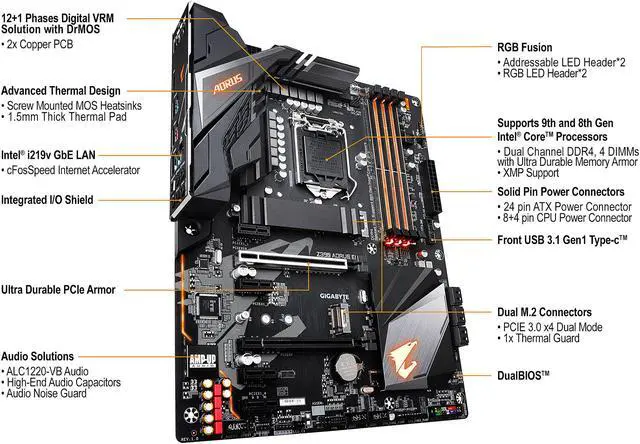 Alt view image 5 of 10 - GIGABYTE Z390 AORUS ELITE LGA 1151 (300 Series) Intel Z390 ATX Intel Motherboard