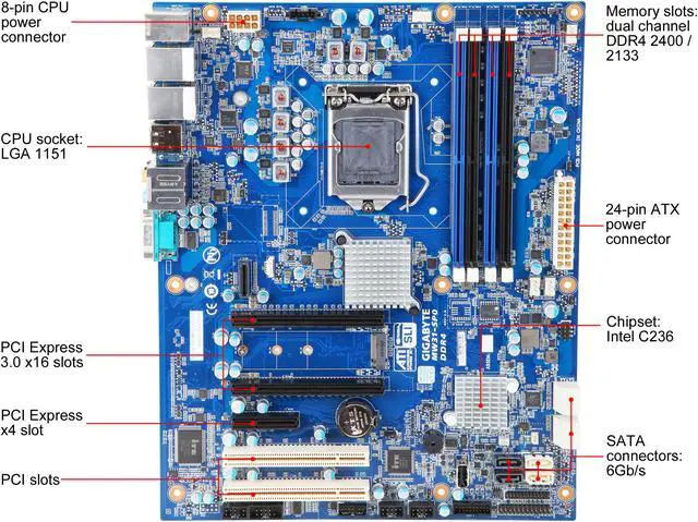 Alt view image 3 of 6 - GIGABYTE MW31-SP0 ATX Server Motherboard LGA 1151 Intel C236