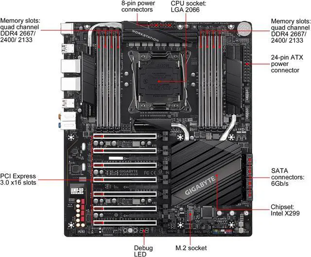 Alt view image 2 of 11 - GIGABYTE X299-WU8 LGA 2066 Intel X299 Motherboard with 7 PCIe x16 Slots and Dual Intel Server LAN