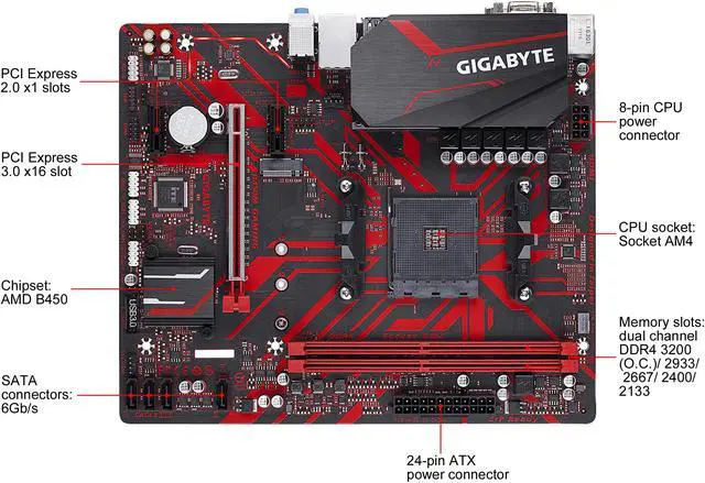 Alt view image 5 of 7 - GIGABYTE B450M GAMING AM4 AMD B450 SATA 6Gb/s USB 3.1 HDMI Micro ATX AMD Motherboard