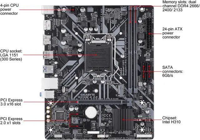 Alt view image 6 of 8 - GIGABYTE H310M A 2.0 LGA 1151 (300 Series) Intel H310 Micro ATX Intel Motherboard