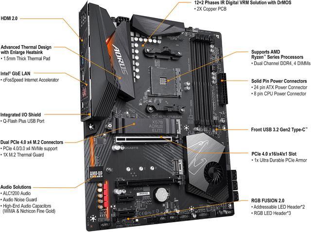 Alt view image 4 of 9 - GIGABYTE X570 AORUS ELITE AMD Ryzen 3000 PCIe 4.0 SATA 6Gb/s USB 3.2 AMD X570 ATX Motherboard