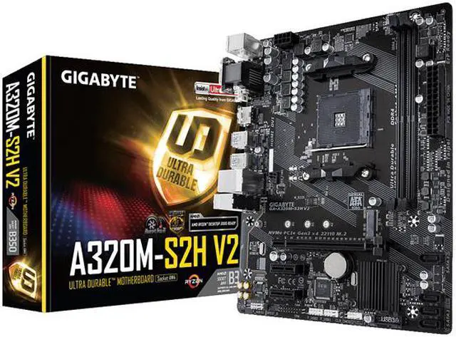 Alt view image 5 of 5 - GIGABYTE GA-A320M-S2H V2 AM4 AMD B350 Micro ATX AMD Motherboard
