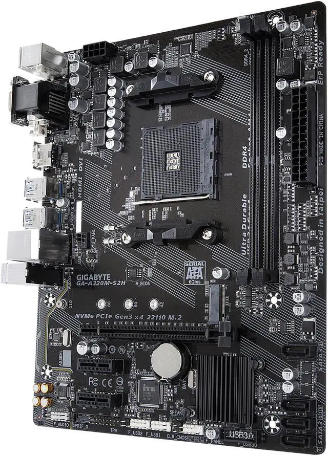 Alt view image 3 of 8 - GIGABYTE GA-A320M-S2H AM4 AMD A320 Micro ATX AMD Motherboard